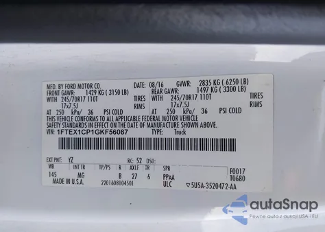 2016 Ford F-150 Xlt z USA, uszkodzony, nr VIN 1FTEX1CP1GKF56087